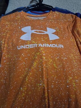 Under Armour Orange Splatter Logo Short Sleeve Tee